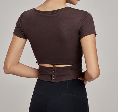Plain Padded Scoop Neck Short-Sleeved Tee
