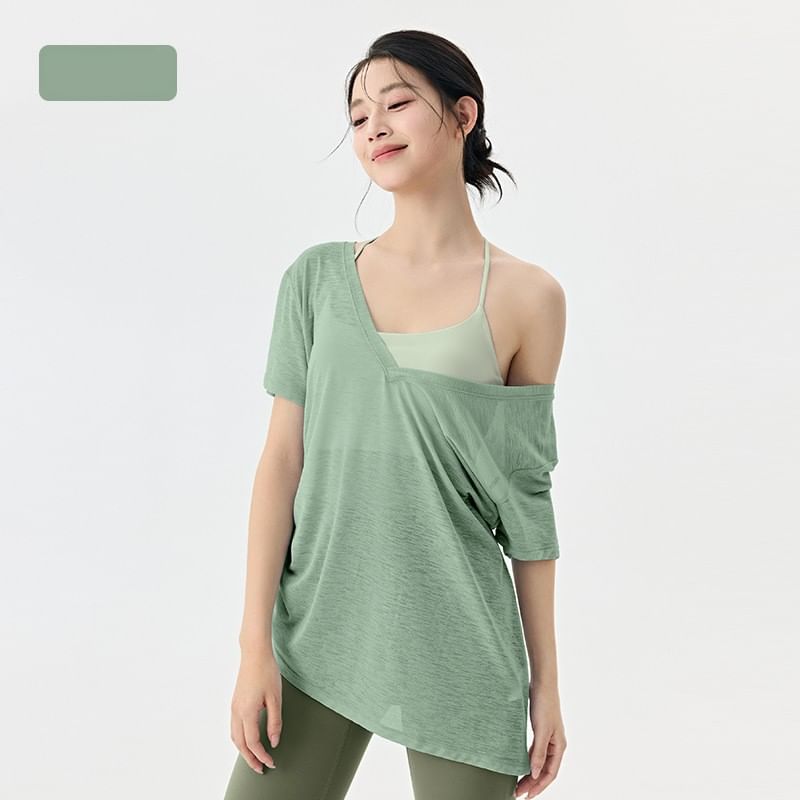 Plain V-Neck Drawstring Short-Sleeved Tee