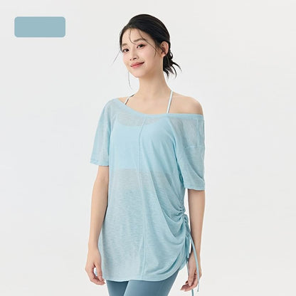 Plain V-Neck Drawstring Short-Sleeved Tee