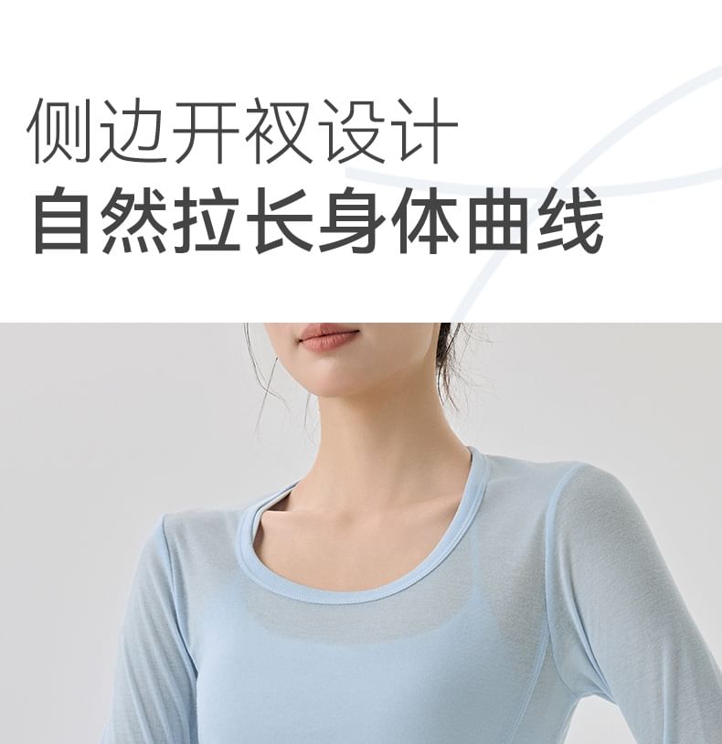 Plain Asymmetric Tie-Up Round Neck Long-Sleeved Tee
