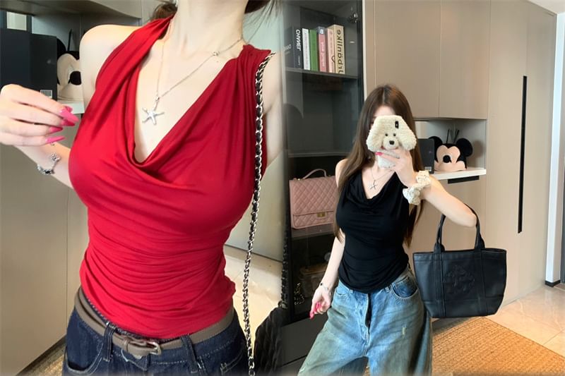 Plain Cowl Neck Tank Top