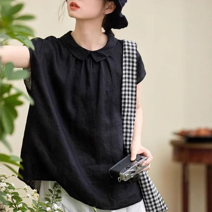 Plain Button-Back Short-Sleeved Shirt