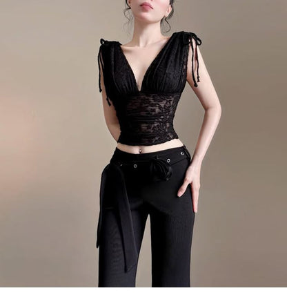 Cropped Sleeveless V-Neck Plain Top