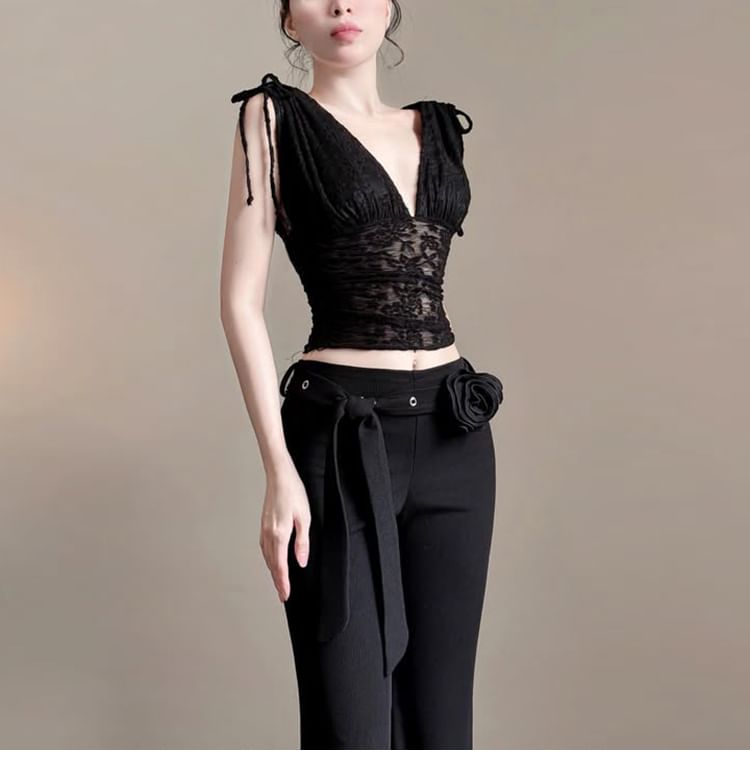 Cropped Sleeveless V-Neck Plain Top