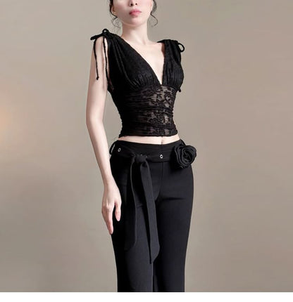Cropped Sleeveless V-Neck Plain Top