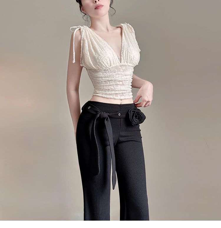 Cropped Sleeveless V-Neck Plain Top