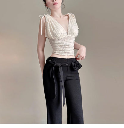 Cropped Sleeveless V-Neck Plain Top