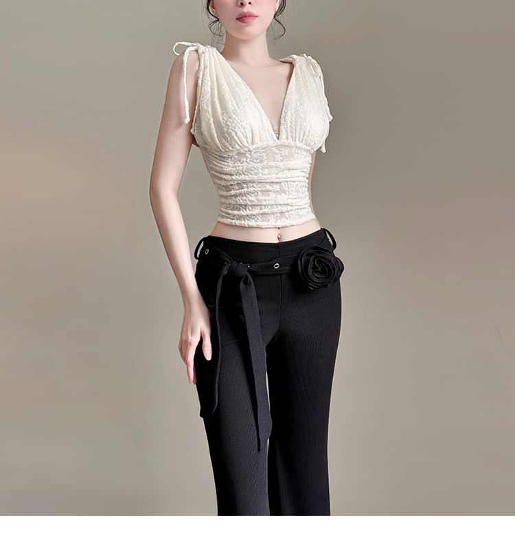 Cropped Sleeveless V-Neck Plain Top