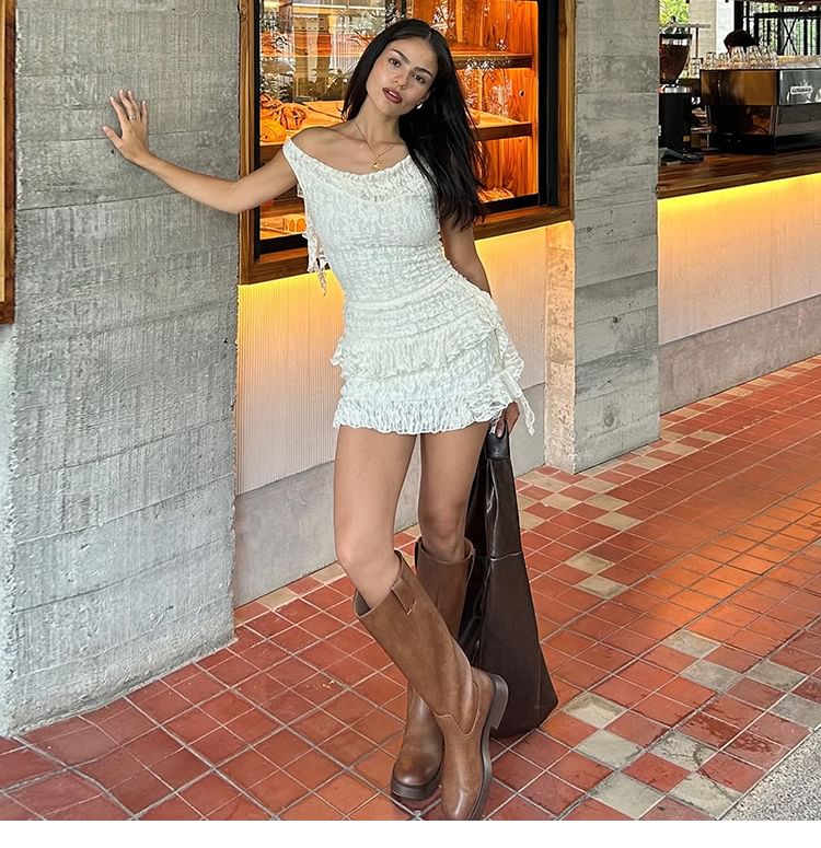 Off-Shoulder Lace Crop Top + Mini Skirt Set