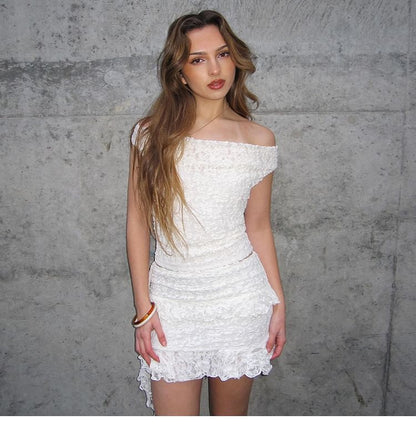 Off-Shoulder Lace Crop Top + Mini Skirt Set
