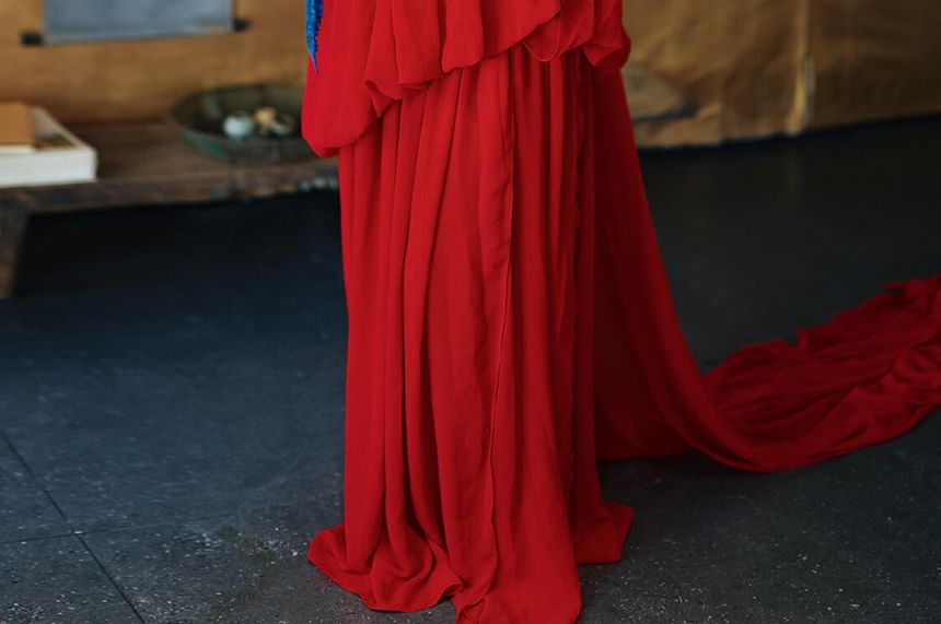 One Shoulder Cape Sleeve Plain Wedding Gown