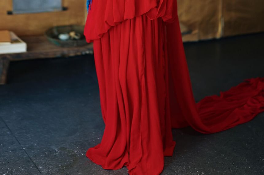 One Shoulder Cape Sleeve Plain Wedding Gown