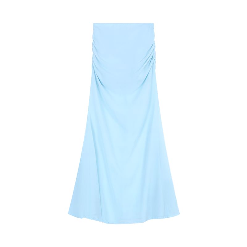 Set with Cropped Tube Top and Ruched Mesh Mermaid Maxi Skirt