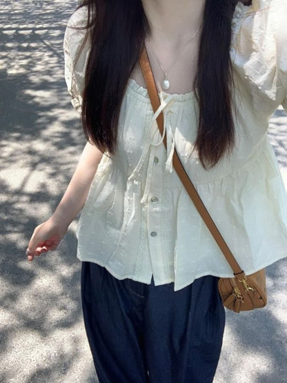 Plain Lace-Trim Scoop Neck Peplum Blouse