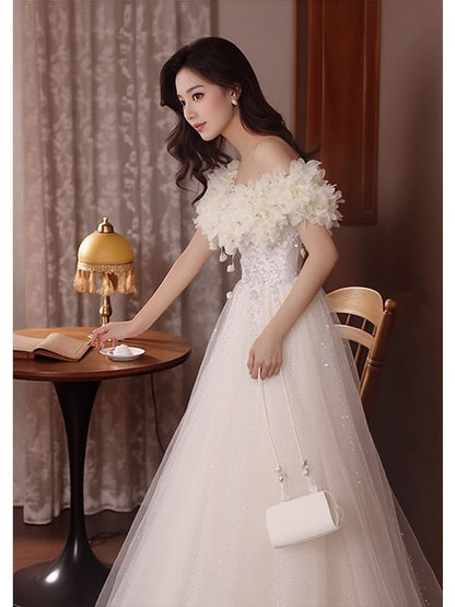 Off Shoulder Embellished A-Line Evening Gown Flower