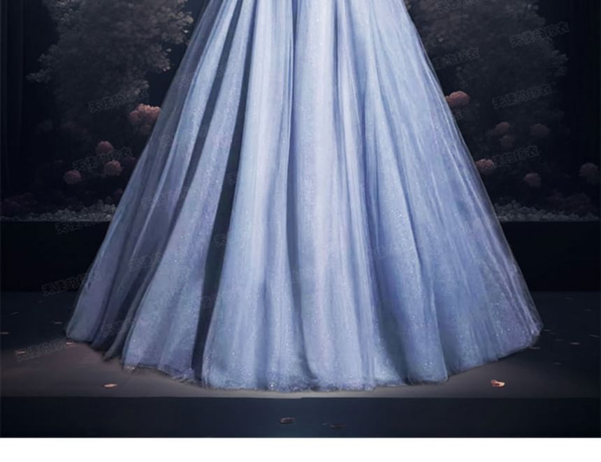 Rhinestone Neck Short-Sleeve A-Line Evening Plain Square Gown