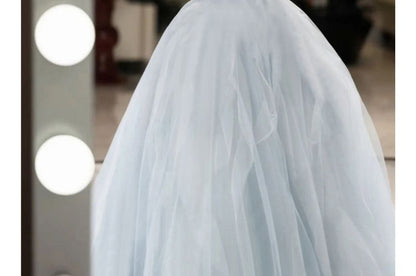 Puff Sleeve Sweetheart Neck A-Line Evening Gown
