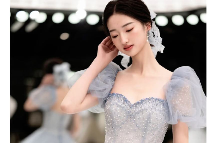 Sleeve Sweetheart Evening Neck Gown Puff A-Line