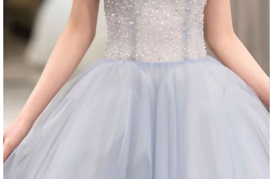 Puff Sleeve Sweetheart Neck A-Line Evening Gown