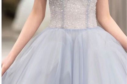 Puff Sleeve Sweetheart Neck A-Line Evening Gown
