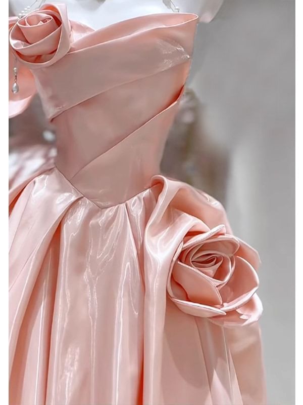 Gown Strapless Flower Plain Detail Ball Wedding