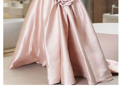 Gown Strapless Flower Plain Detail Ball Wedding