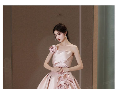 Gown Strapless Flower Plain Detail Ball Wedding