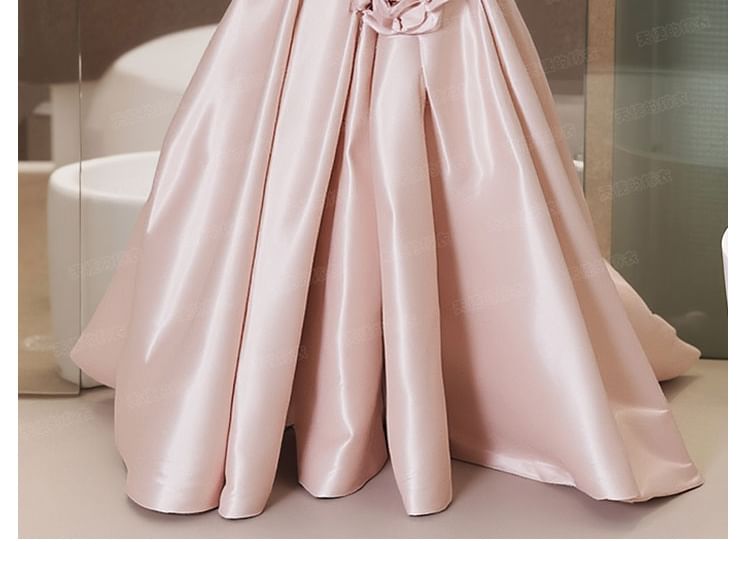Gown Strapless Flower Plain Detail Ball Wedding