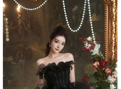 Strapless Gown Plain Evening A-Line Flower Detail