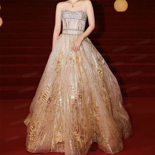 Spaghetti Strap Rhinestone A-Line Evening Gown