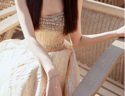 Spaghetti Strap Rhinestone A-Line Evening Gown