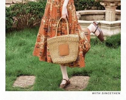 Spaghetti Strap Patterned Print Tiered Midi A-Line Dress / Plain Fringe Crochet Camisole Top / Cardigan / Belt / Set