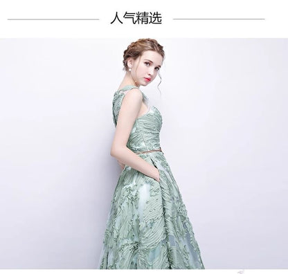 Sleeveless Floral A-Line Evening Gown