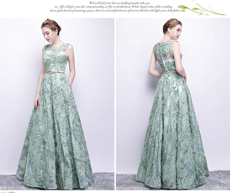 Sleeveless Floral A-Line Evening Gown