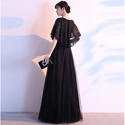 Short-Sleeve Lace Panel A-Line Evening Gown (Various Designs)