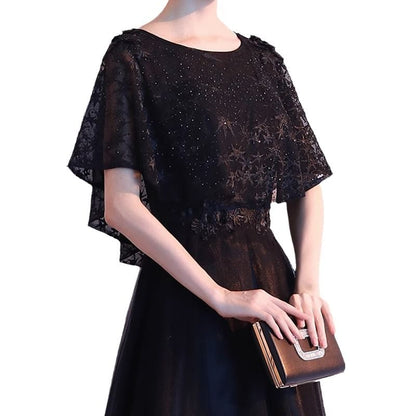 Designs) (Various Lace Panel Gown A-Line Evening Short-Sleeve