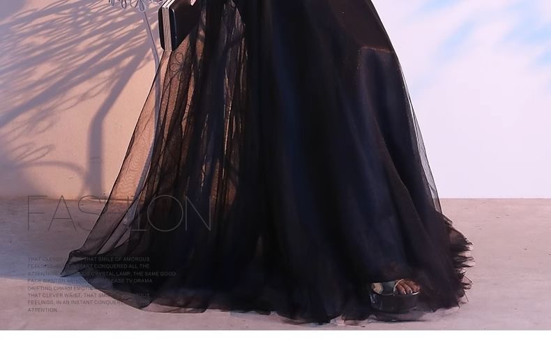 Designs) (Various Lace Panel Gown A-Line Evening Short-Sleeve