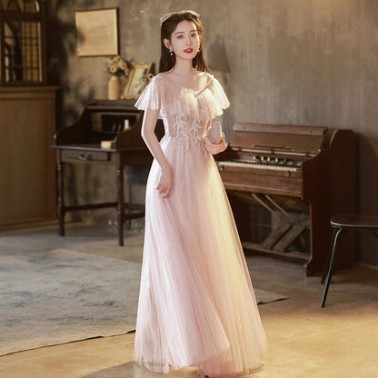 Mesh Gown Sequined Designs) A-Line (Various Ruffle Evening Short-Sleeve