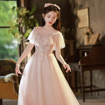 Short-Sleeve Mesh Ruffle Sequined A-Line Evening Gown (Various Designs)