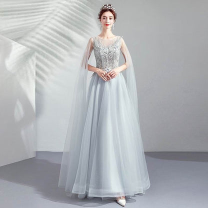 Sleeveless Floral Embroidered A-Line Mesh Evening Gown