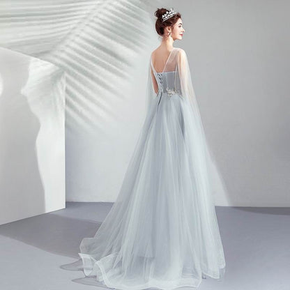 Sleeveless Floral Embroidered A-Line Mesh Evening Gown