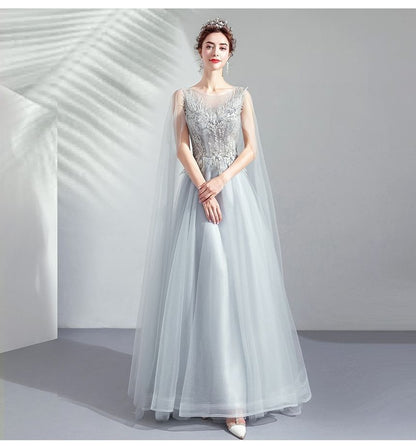 Sleeveless Floral Embroidered A-Line Mesh Evening Gown