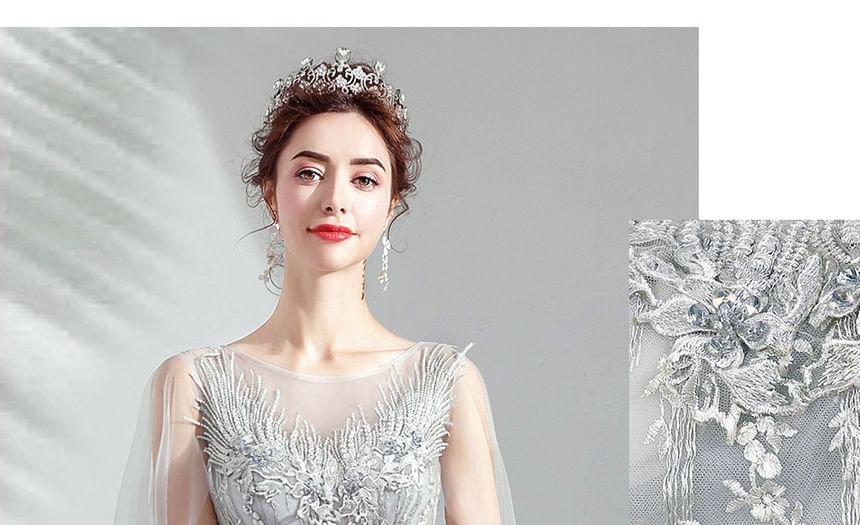 A-Line Gown Floral Embroidered Mesh Evening Sleeveless