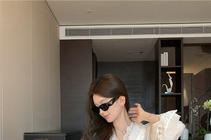 Collared Panel Lace Shirt with Long Sleeves