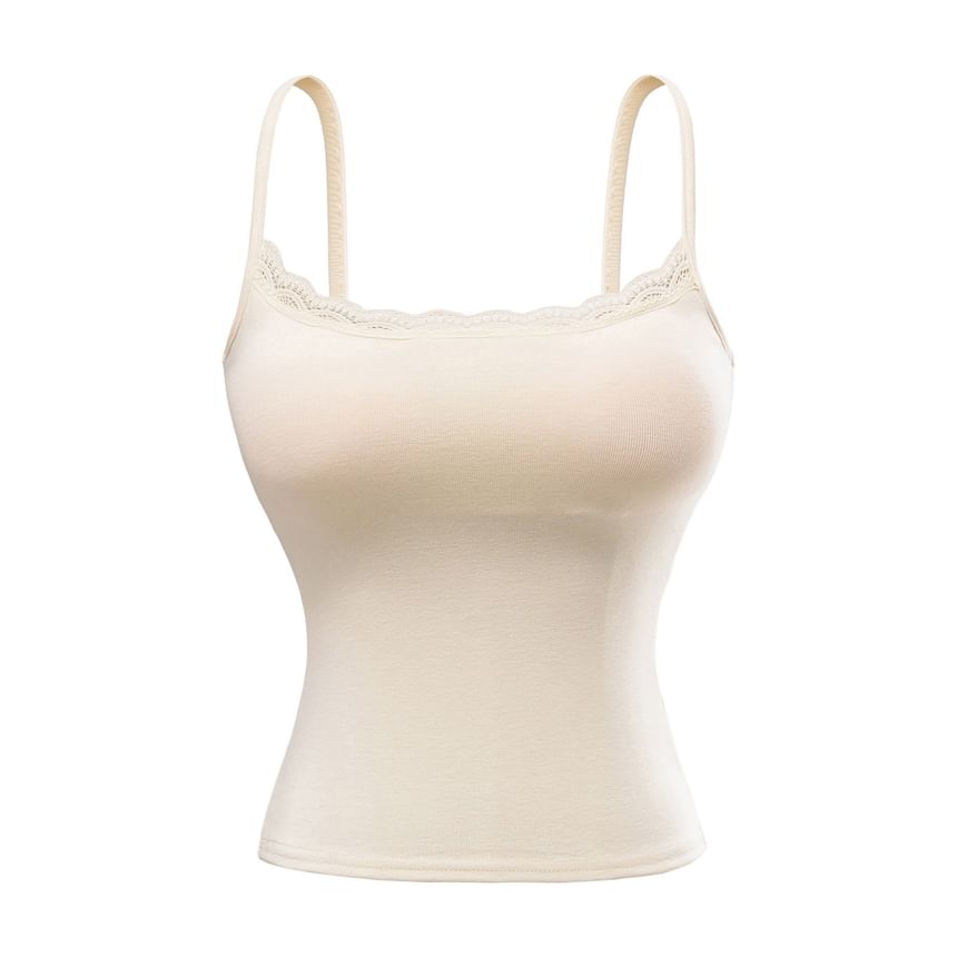 Padded Camisole Top with Delicate Lace Trim and Feminine Detail
