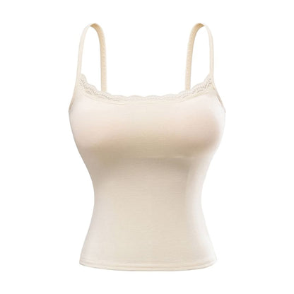 Padded Camisole Top with Delicate Lace Trim and Feminine Detail