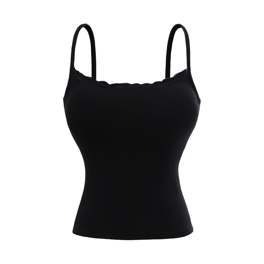 Padded Camisole Top with Delicate Lace Trim and Feminine Detail
