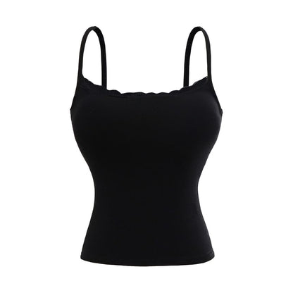 Padded Camisole Top with Delicate Lace Trim and Feminine Detail