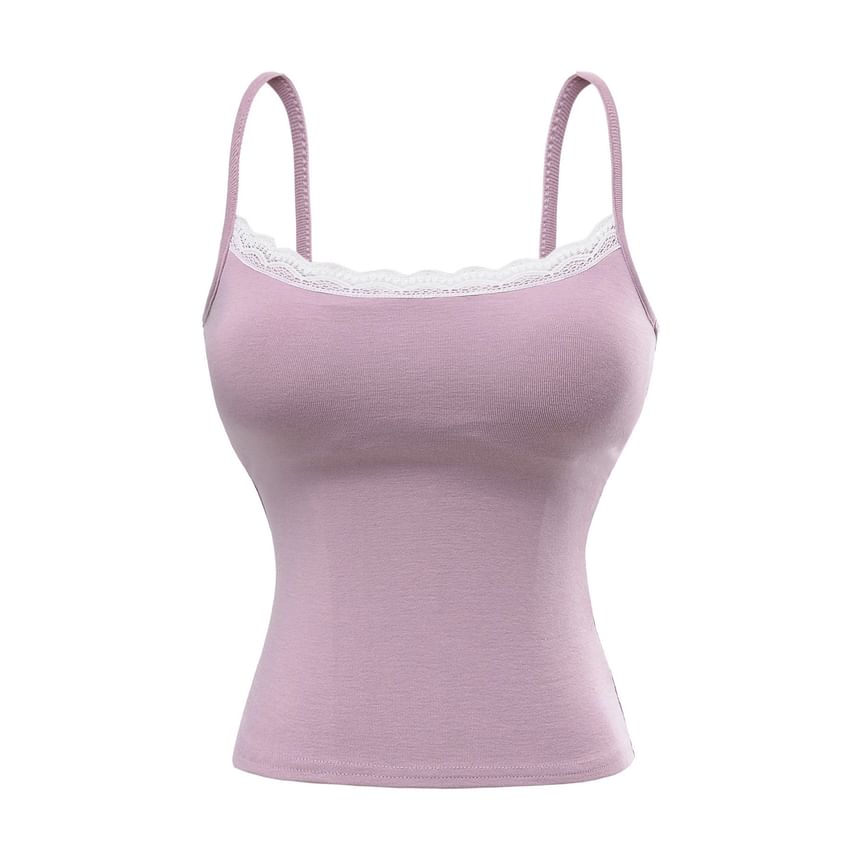 Padded Camisole Top with Delicate Lace Trim and Feminine Detail