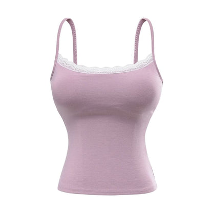 Padded Camisole Top with Delicate Lace Trim and Feminine Detail
